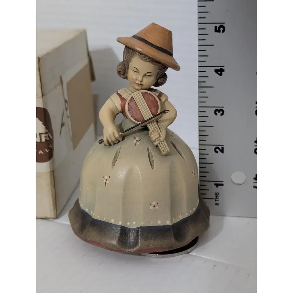 Vintage ANRI Italy Wood Carved Girl Music Box Thorens Laras Theme Boxed